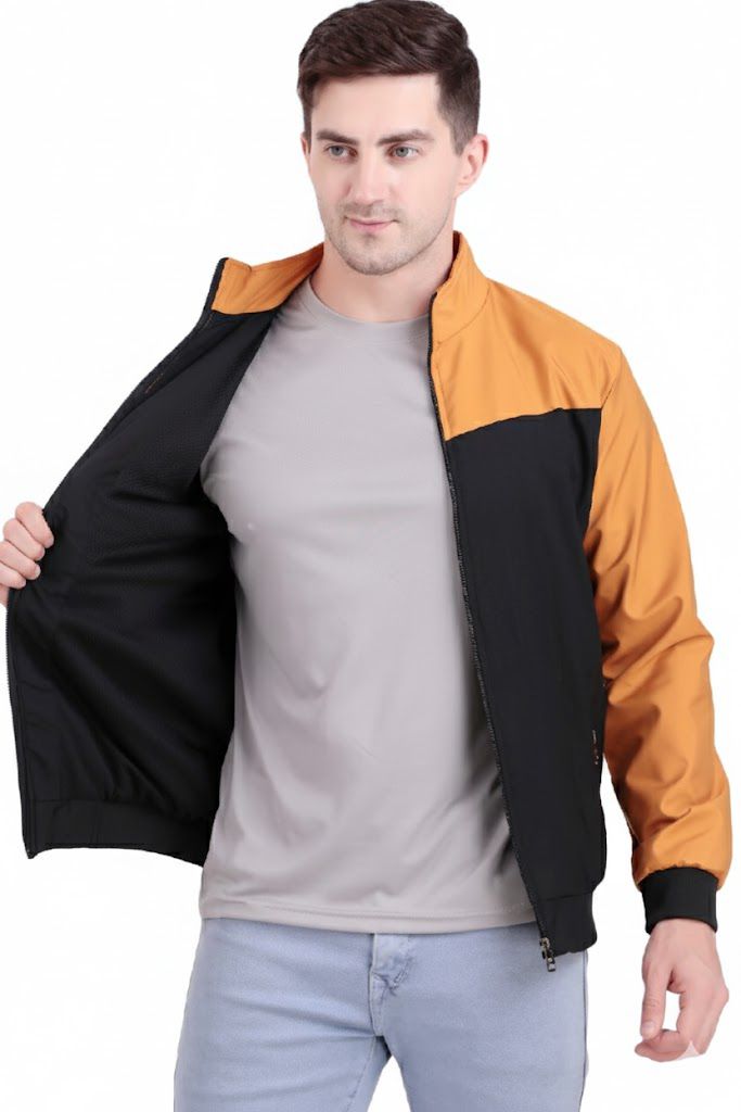 Black and Mustard Color Block Men’s Stylish Jacket.