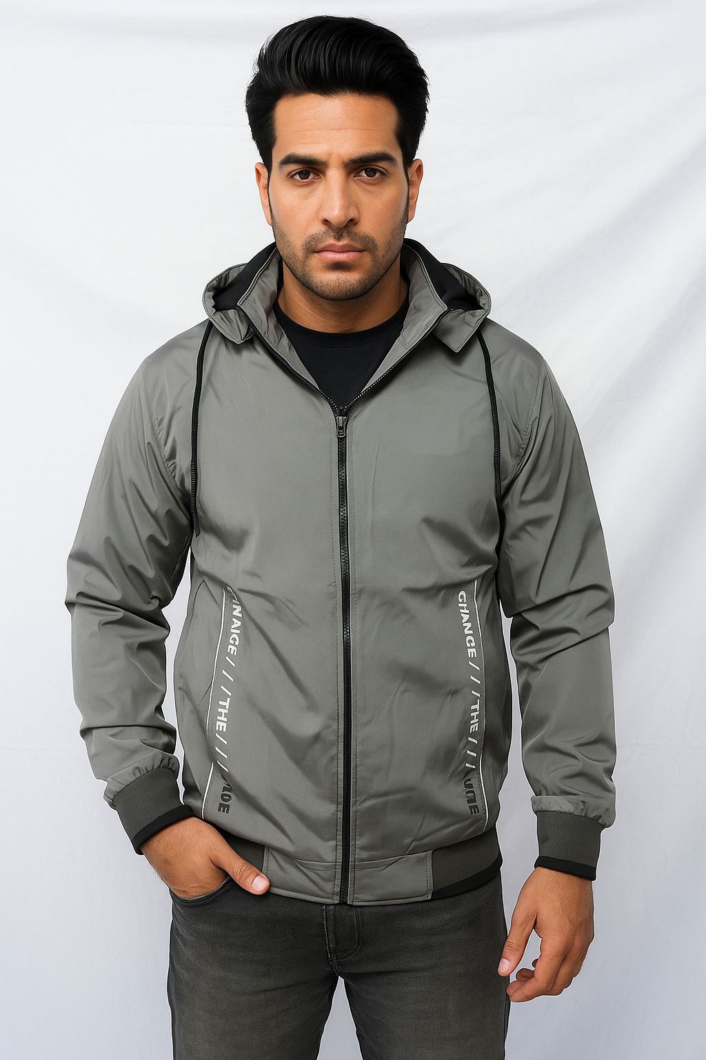 Gray Windcheater with Hoodie – All-Weather