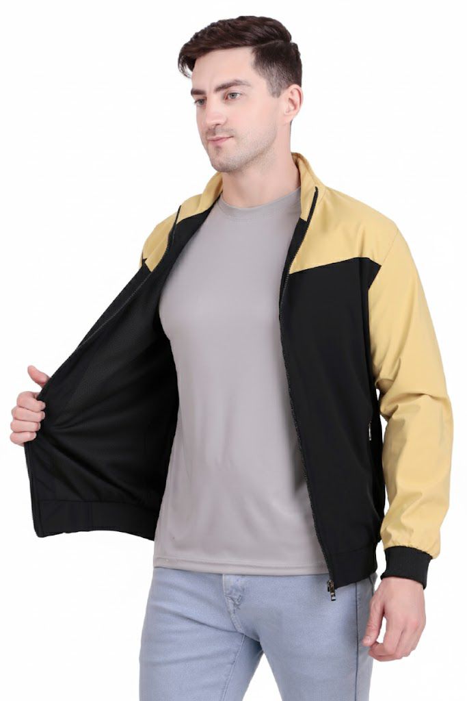 Black and Beige Color Block Men’s Casual Jacket