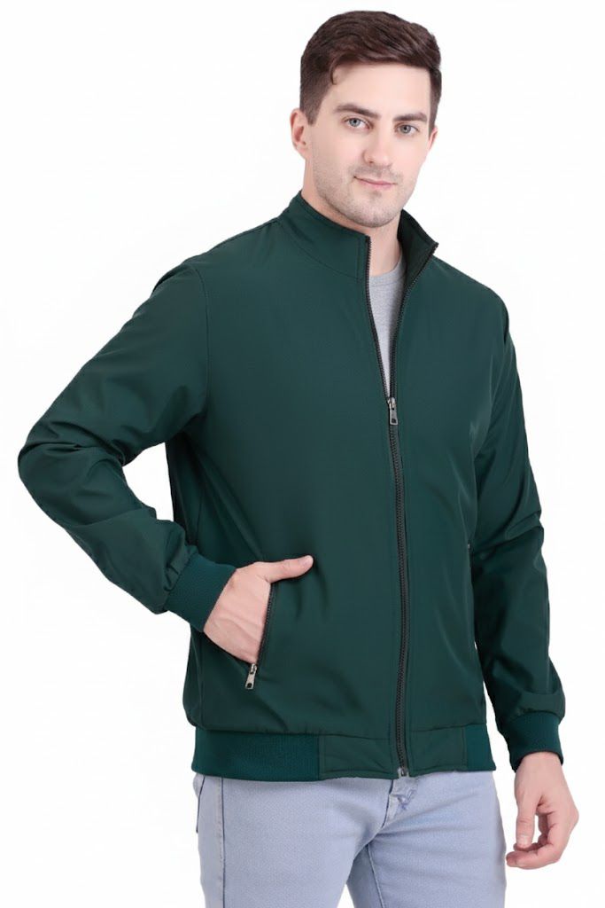 Dark Green Solid Men’s Lightweight Jacket