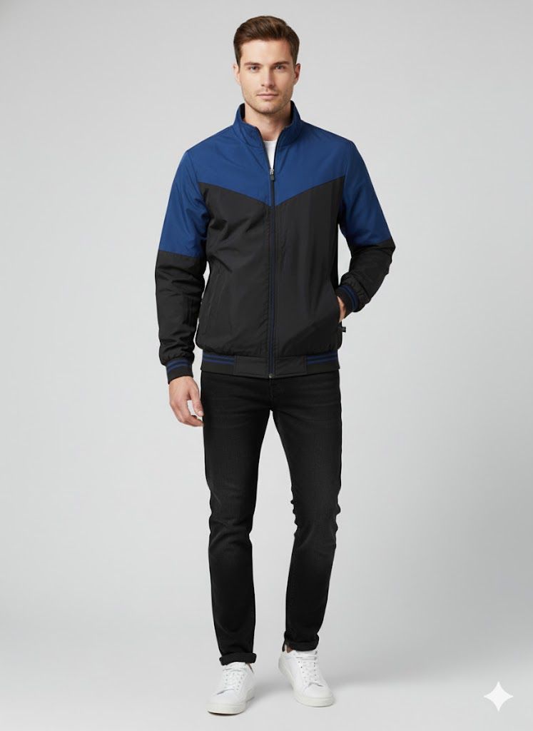 Blue & Black High Neck Jacket for Men