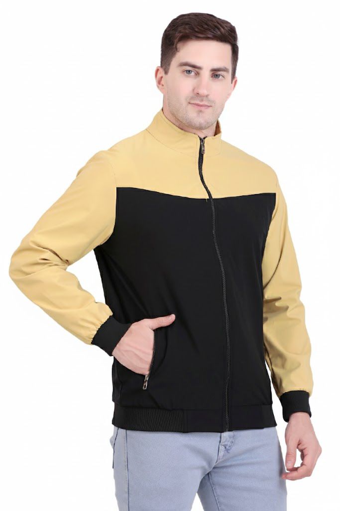 Black and Beige Color Block Men’s Casual Jacket