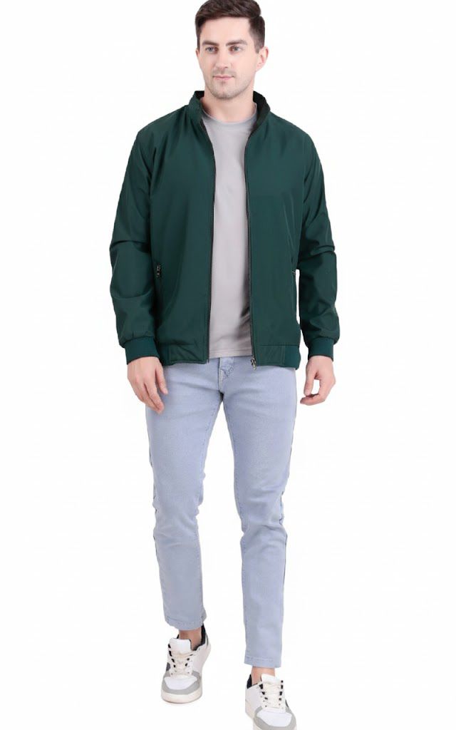 Dark Green Solid Men’s Lightweight Jacket