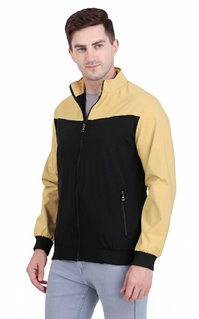 Black and Beige Color Block Men’s Casual Jacket