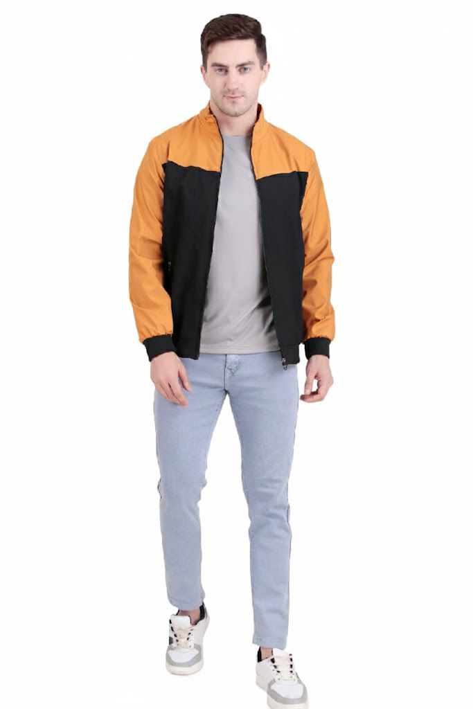 Black and Mustard Color Block Men’s Stylish Jacket.