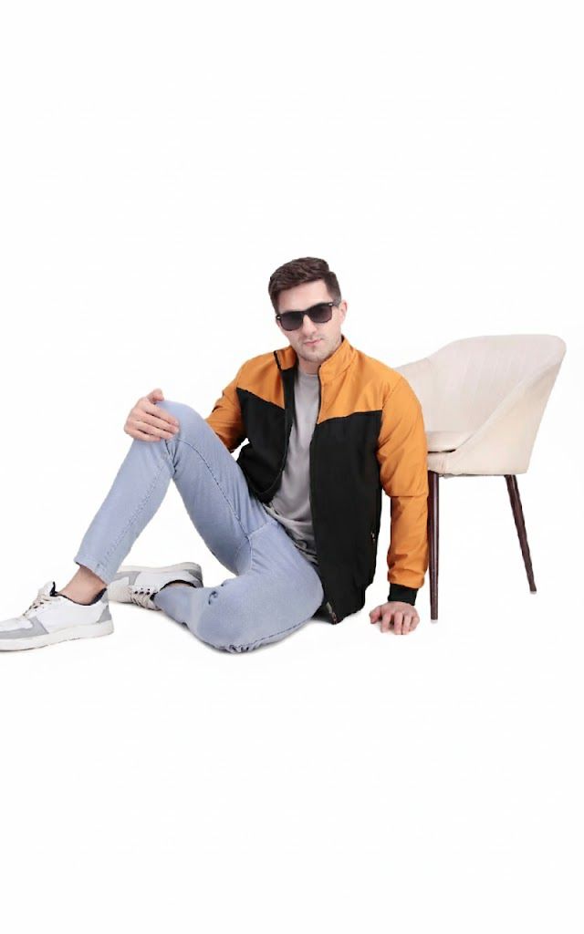 Black and Mustard Color Block Men’s Stylish Jacket.